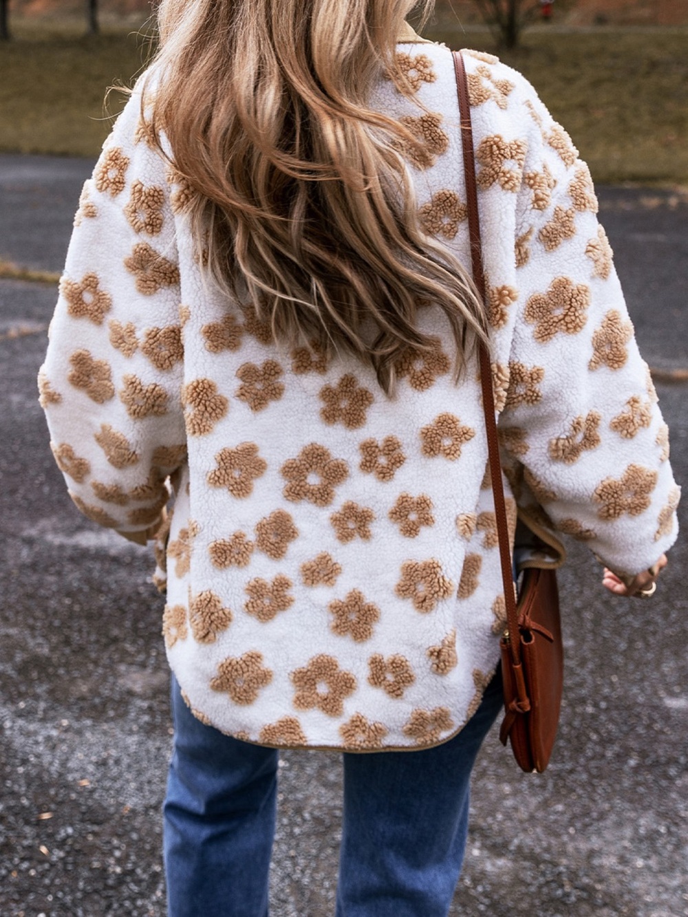 Flower Pattern Button Up Fleece Jacket - Picture 2 of 14